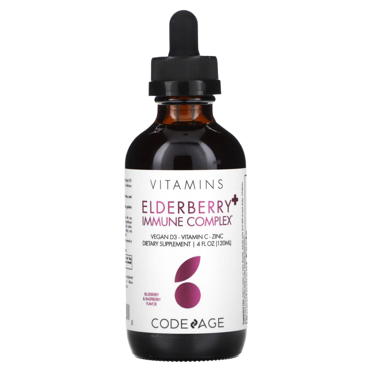 Codeage, Vitamins, Elderberry+ Immune Complex, Blueberry & Raspberry, 4 fl oz (120 ml) - Supply Center USA