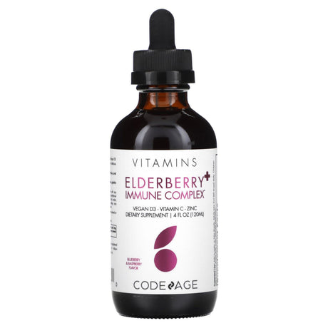 Codeage, Vitamins, Elderberry+ Immune Complex, Blueberry & Raspberry, 4 fl oz (120 ml) - Supply Center USA