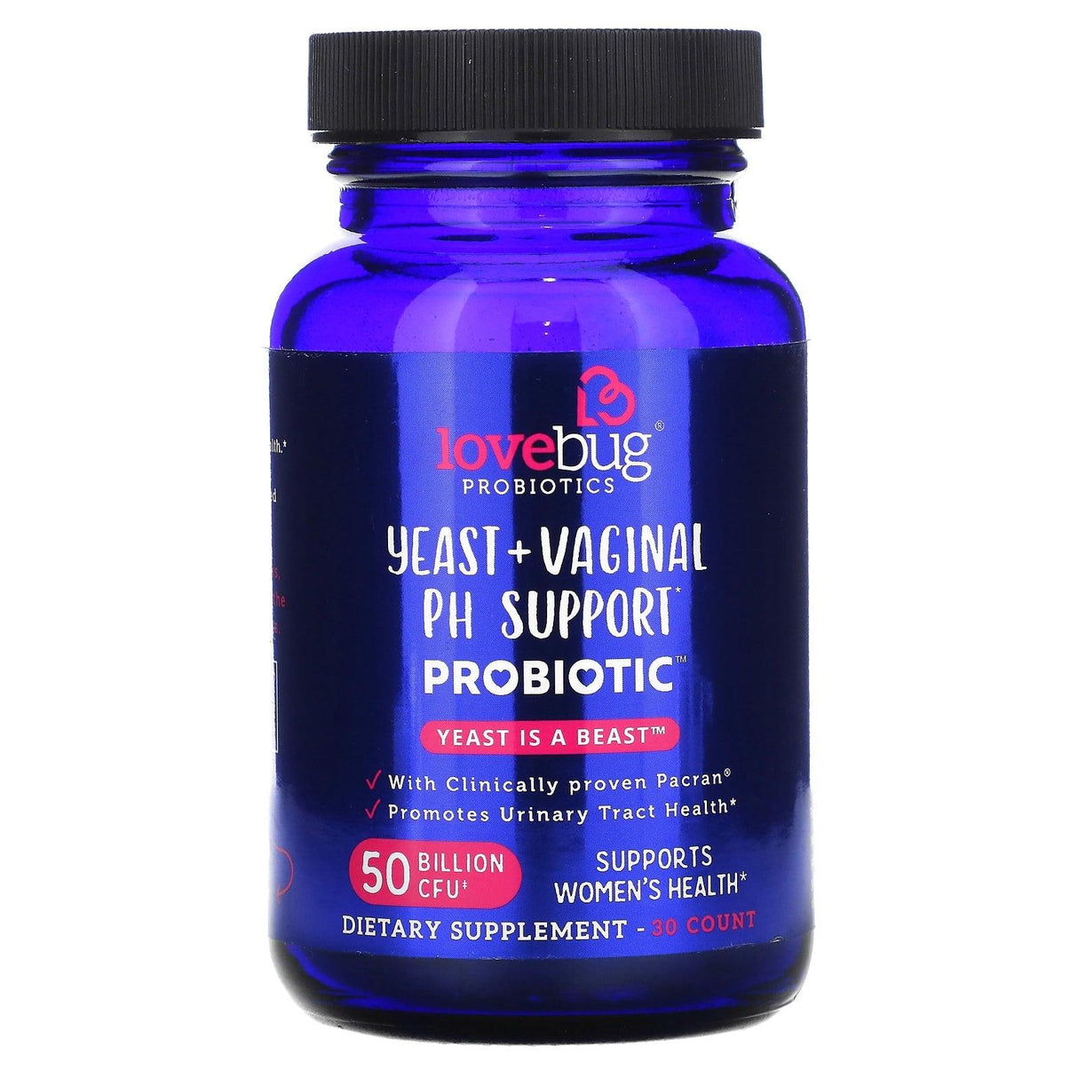 LoveBug Probiotics, Yeast + Vaginal PH Support Probiotic, Advanced Strength, 50 Billion CFU, 30 Count - Supply Center USA