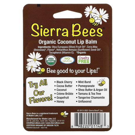 Sierra Bees, Organic Lip Balms, Creme Brulee, 4 Pack, 0.15 oz (4.25 g) Each - Supply Center USA