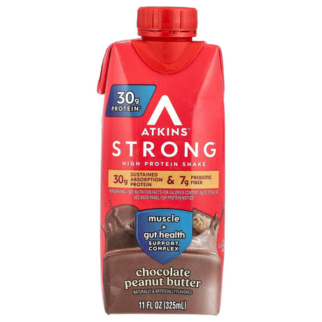 Atkins, Strong, High Protein Shake, Chocolate Peanut Butter, 4 Shakes, 11 fl oz (325 ml) Each - Supply Center USA