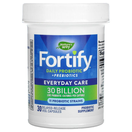 Nature's Way, Fortify, Daily Probiotic + Prebiotics, Everyday Care, 30 Billion CFU, 30 Delayed-Release Veg Capsules - Supply Center USA