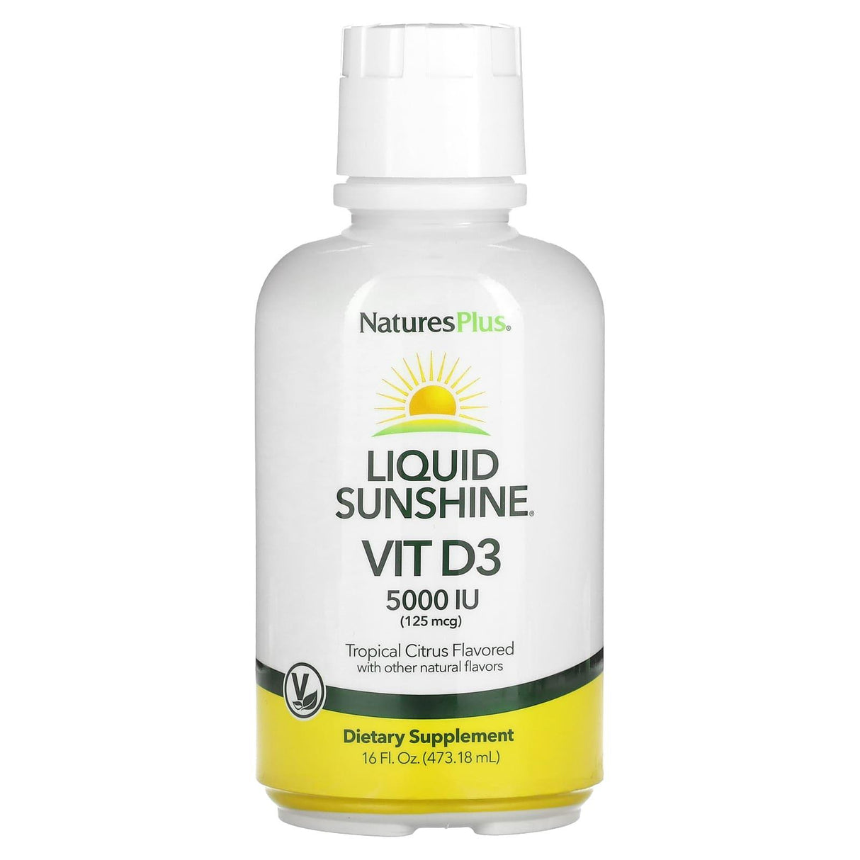 NaturesPlus, Liquid Sunshine, Vitamin D3, Tropical Citrus, 125 mcg (5000 IU ), 16 fl oz (473.18 ml) - Supply Center USA