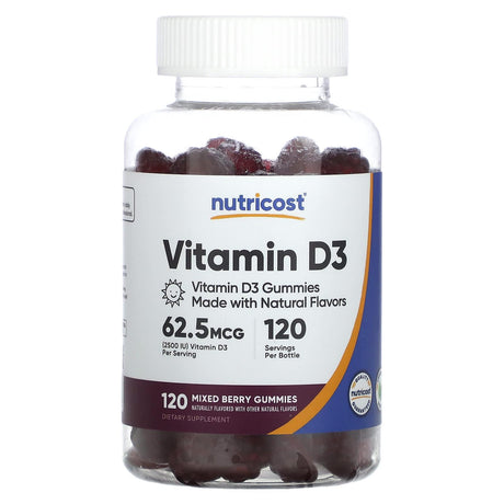 Nutricost, Vitamin D3 Gummies, Mixed Berry, 62.5 mcg (2,500 IU), 120 Gummies - Supply Center USA