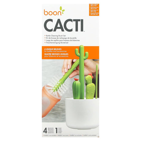 Boon, Cacti, Bottle Cleaning Brush Set, 4 Brushes & 1 Vase - Supply Center USA