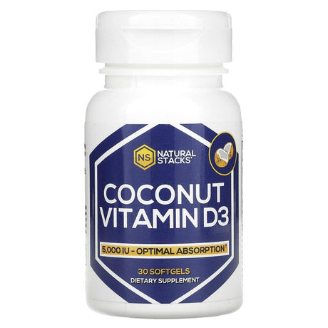 Natural Stacks, Coconut Vitamin D3, 5,000 IU, 30 Softgels - Supply Center USA