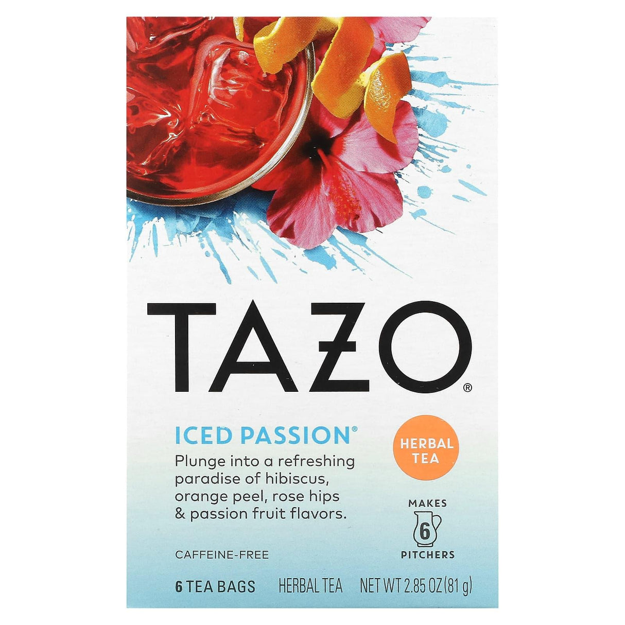 Tazo Teas, Herbal Tea, Iced Passion, Caffeine-Free, 6 Tea Bags, 2.85 oz (81 g) - Supply Center USA