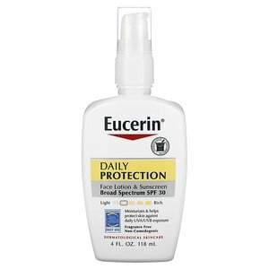 Eucerin, Daily Protection Face Lotion & Sunscreen, SPF 30, Fragrance Free, 4 fl oz (118 ml) - Supply Center USA