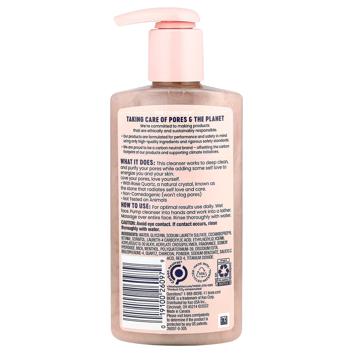 Biore, Daily Purifying Cleanser, Rose Quartz + Charcoal, 6.77 fl oz (200 ml)