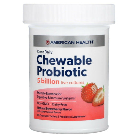 American Health, Once Daily Chewable Probiotic, Natural Strawberry, 5 Billion CFU, 60 Chewable Tablets - Supply Center USA