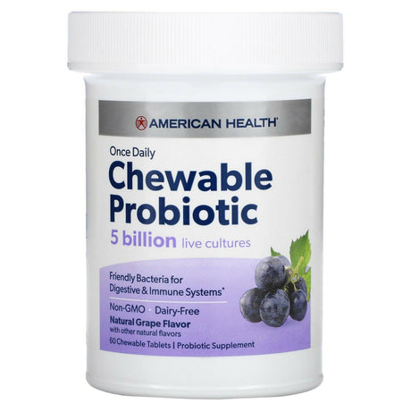 American Health, Once Daily Chewable Probiotic, Natural Grape , 5 Billion CFU, 60 Chewable Tablets - Supply Center USA