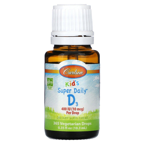 Carlson, Kids Super Daily D3, 10 mcg (400 IU ), 365 Vegetarian Drops, 0.35 fl oz (10.3 ml) - Supply Center USA