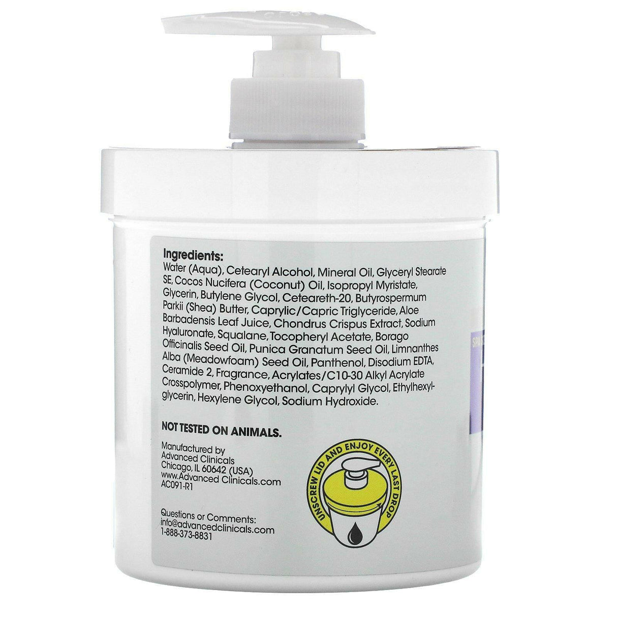 Advanced Clinicals, Hyaluronic Acid, Instant Skin Hydrator, 16 oz (454 g) - Supply Center USA