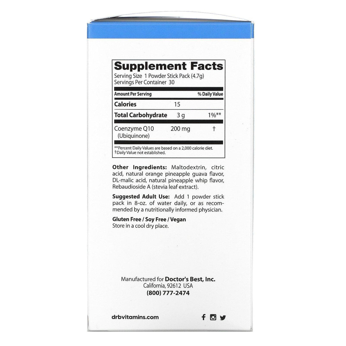 Doctor's Best, High Absorption CoQ10 Powder, Tropical Fruit, 200 mg, 30 Powder Stick Packs, 4.7 g Each - Supply Center USA