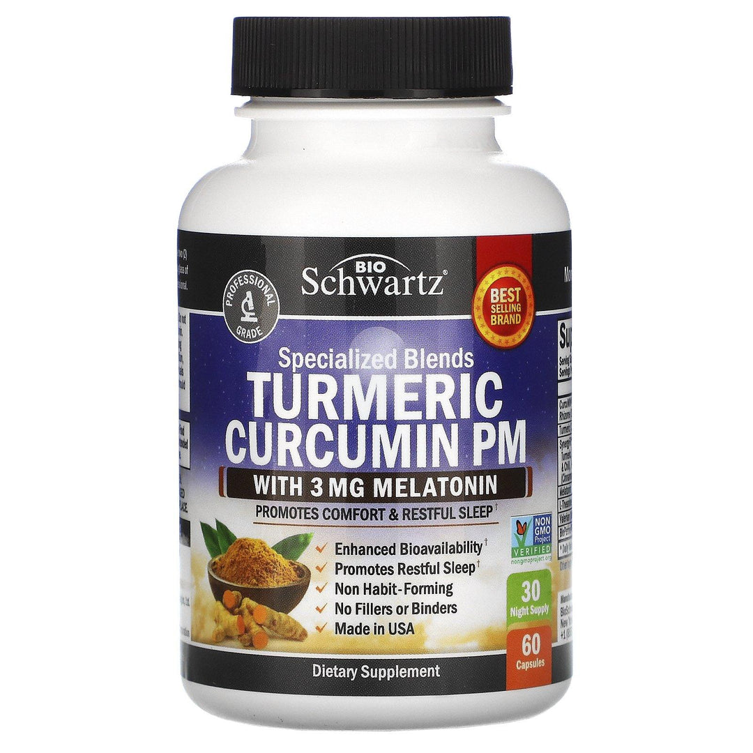 BioSchwartz, Turmeric Curcumin PM with Melatonin, 60 Capsules - HealthCentralUSA