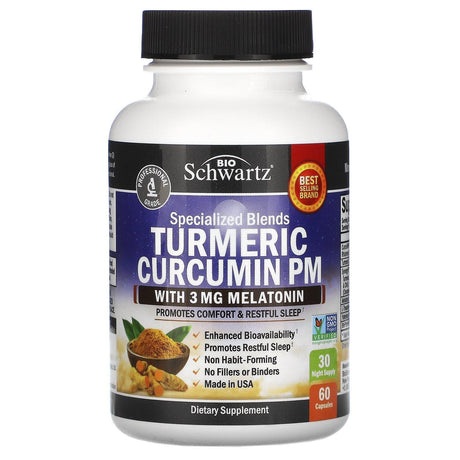 BioSchwartz, Turmeric Curcumin PM with Melatonin, 60 Capsules - Supply Center USA