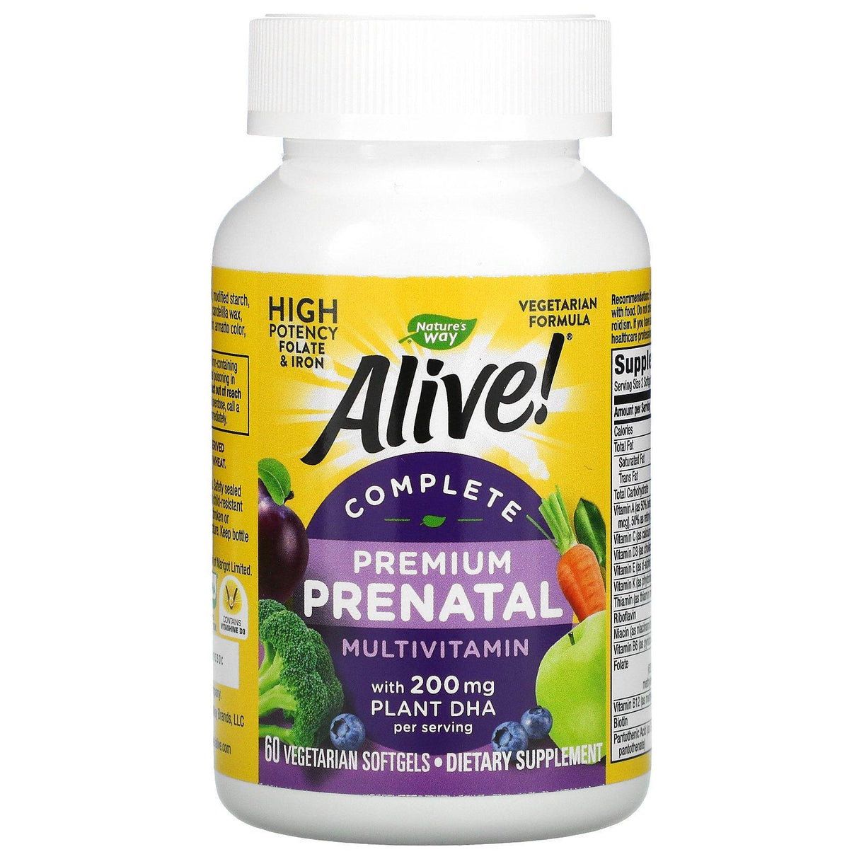 Nature's Way, Alive! Complete Premium Prenatal Multivitamin, 200 mg, 60 Vegetarian Softgels - Supply Center USA