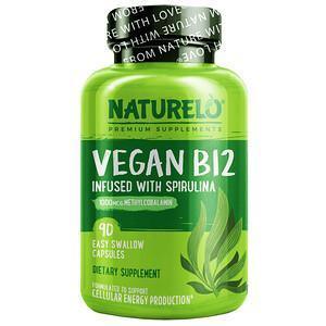 NATURELO, Vegan B12 Infused with Spirulina, 90 Easy Swallow Capsules - Supply Center USA