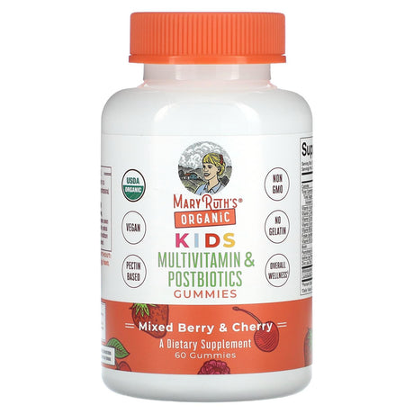 MaryRuth Organics, Organic Kids, Multivitamin & Postbiotics Gummies, Mixed Berry & Cherry, 60 Gummies - Supply Center USA