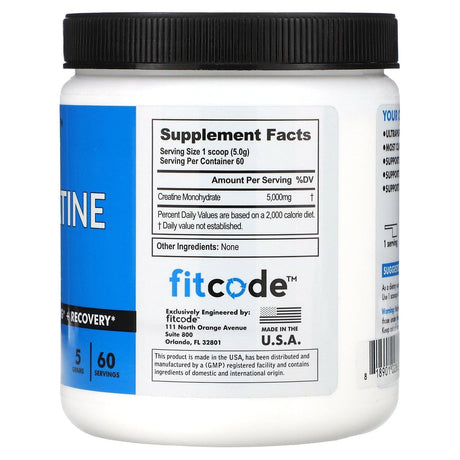 FITCODE, Creatine, Unflavored, 5 g, 10.6 oz (300 g) - Supply Center USA