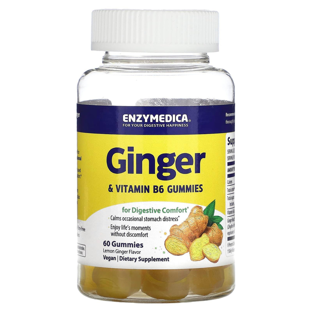 Enzymedica, Ginger & Vitamin B6, Lemon Ginger, 60 Gummies - Supply Center USA