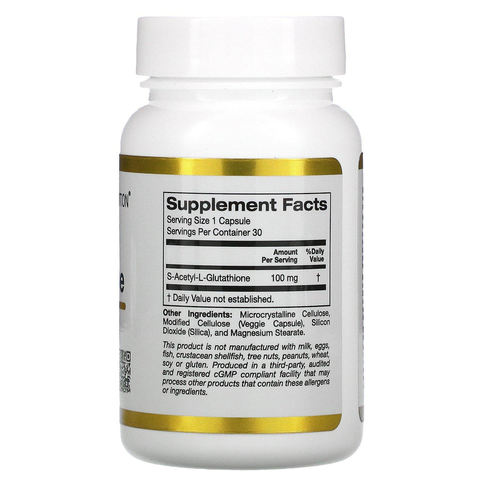 California Gold Nutrition, S-Acetyl L-Glutathione, 100 mg, 30 Veggie Capsules - HealthCentralUSA