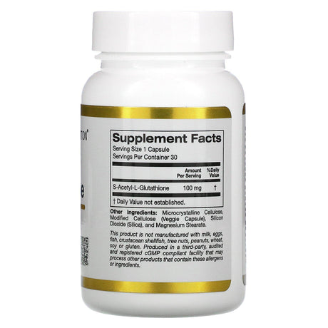 California Gold Nutrition, S-Acetyl L-Glutathione, 100 mg, 30 Veggie Capsules - Supply Center USA