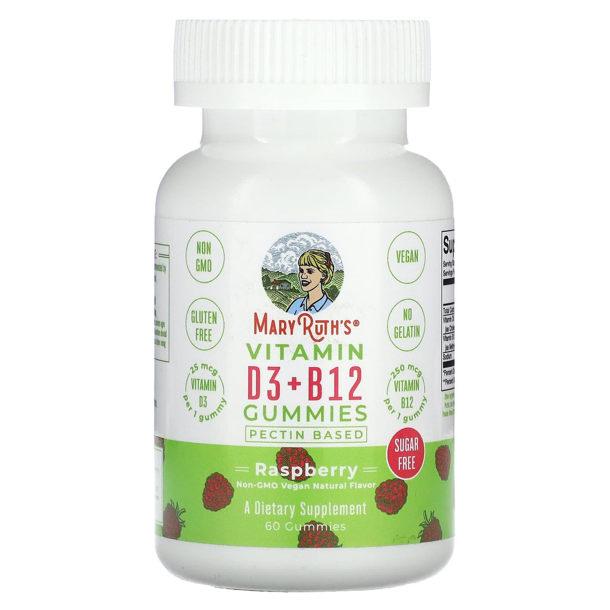 MaryRuth Organics, Vitamin D3 + B12 Gummies, Raspberry , 60 Gummies - Supply Center USA