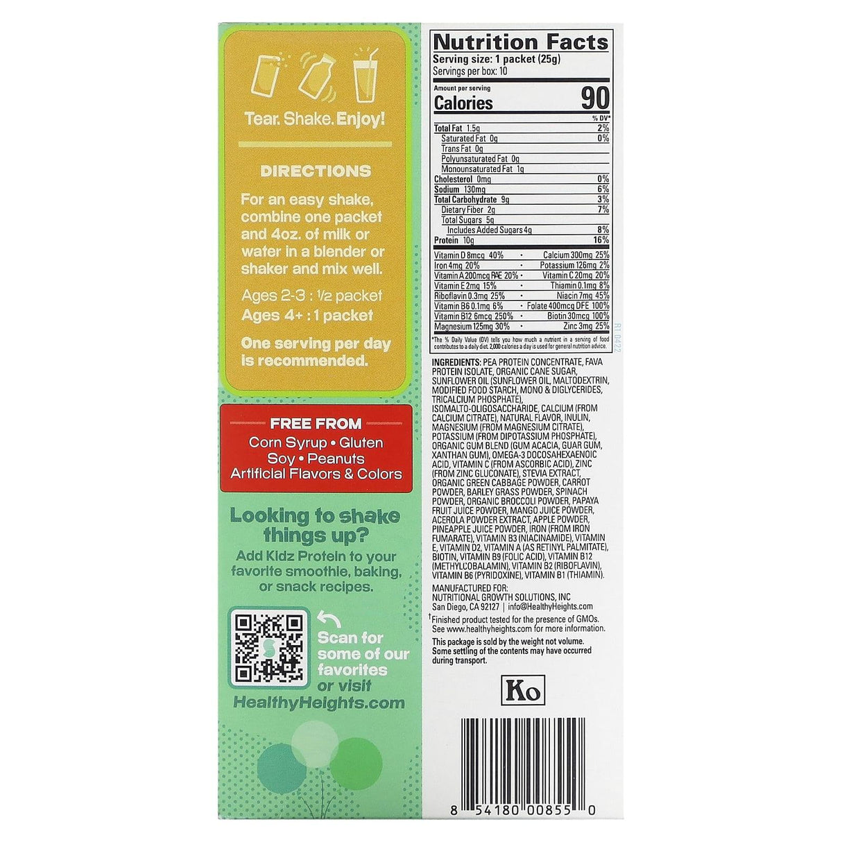 Healthy Heights, Vegan Kidz Protein, For Kids 2+, Vanilla, 10 Single Serve Packets, 0.88 oz (25 g) - Supply Center USA