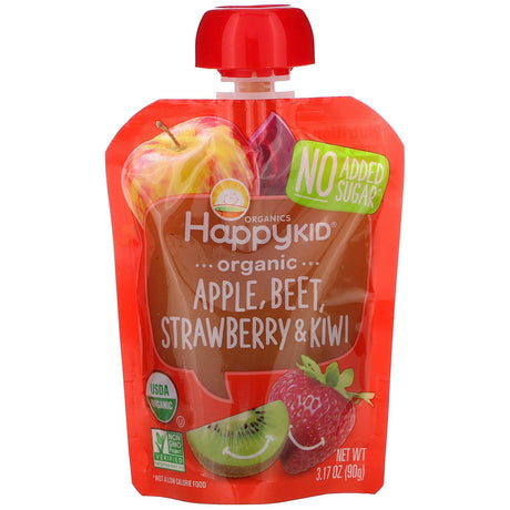 Happy Family Organics, Happy Kid, Organic Apple, Beet, Strawberry & Kiwi, 4 Pouches, 3.17 oz (90 g) Each - Supply Center USA