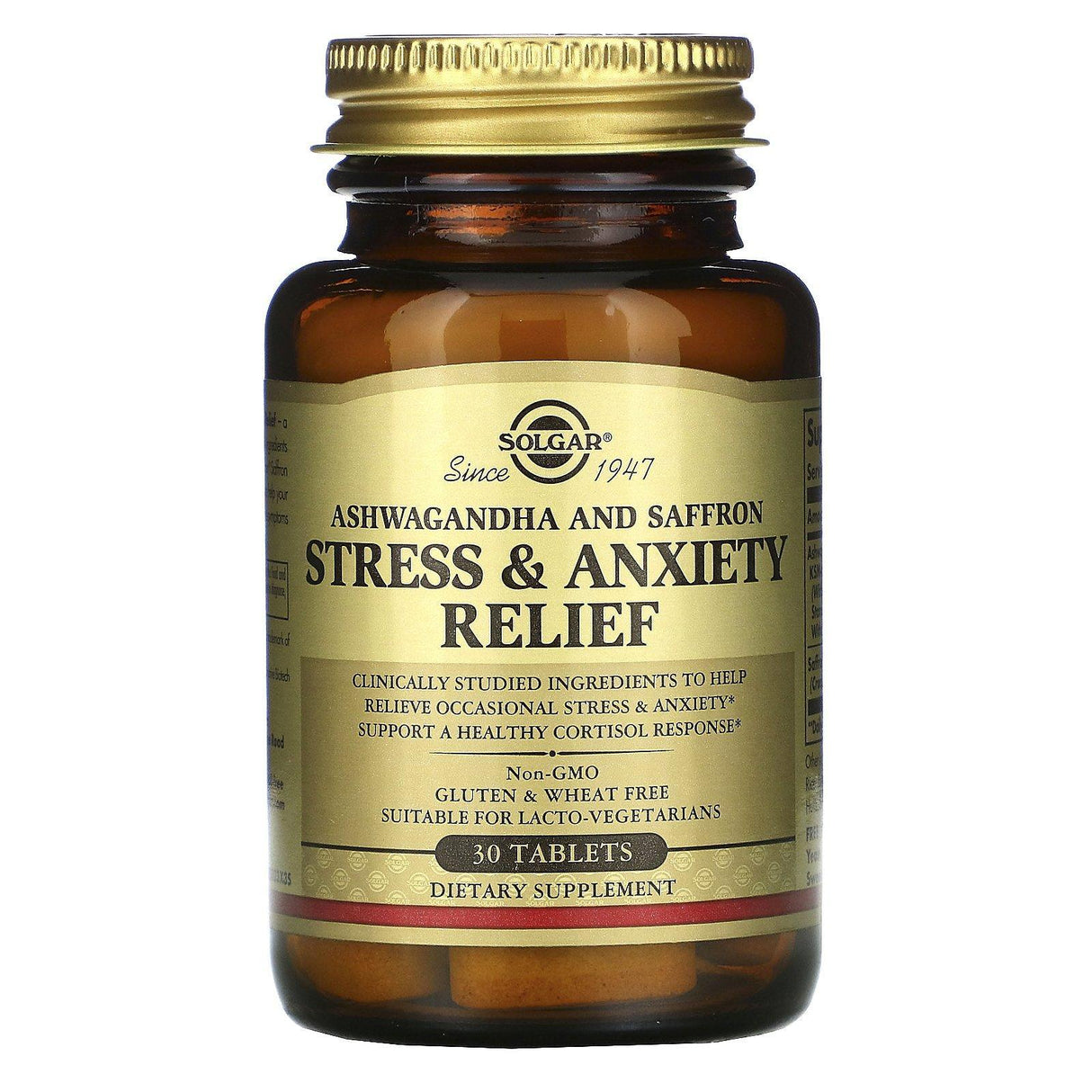 Solgar, Stress & Anxiety Relief, Ashwagandha and Saffron, 30 Tablets - Supply Center USA