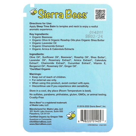 Sierra Bees, Sleep Time Balm, Lavender & Chamomile, 0.6 oz (17 g) - Supply Center USA