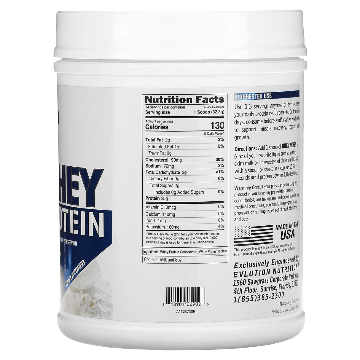 EVLution Nutrition, 100% Whey Protein, Unflavored, 1 lb (454 g) - Supply Center USA