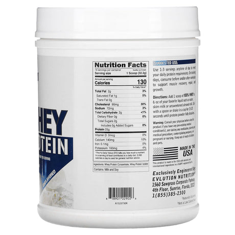 EVLution Nutrition, 100% Whey Protein, Unflavored, 1 lb (454 g) - Supply Center USA