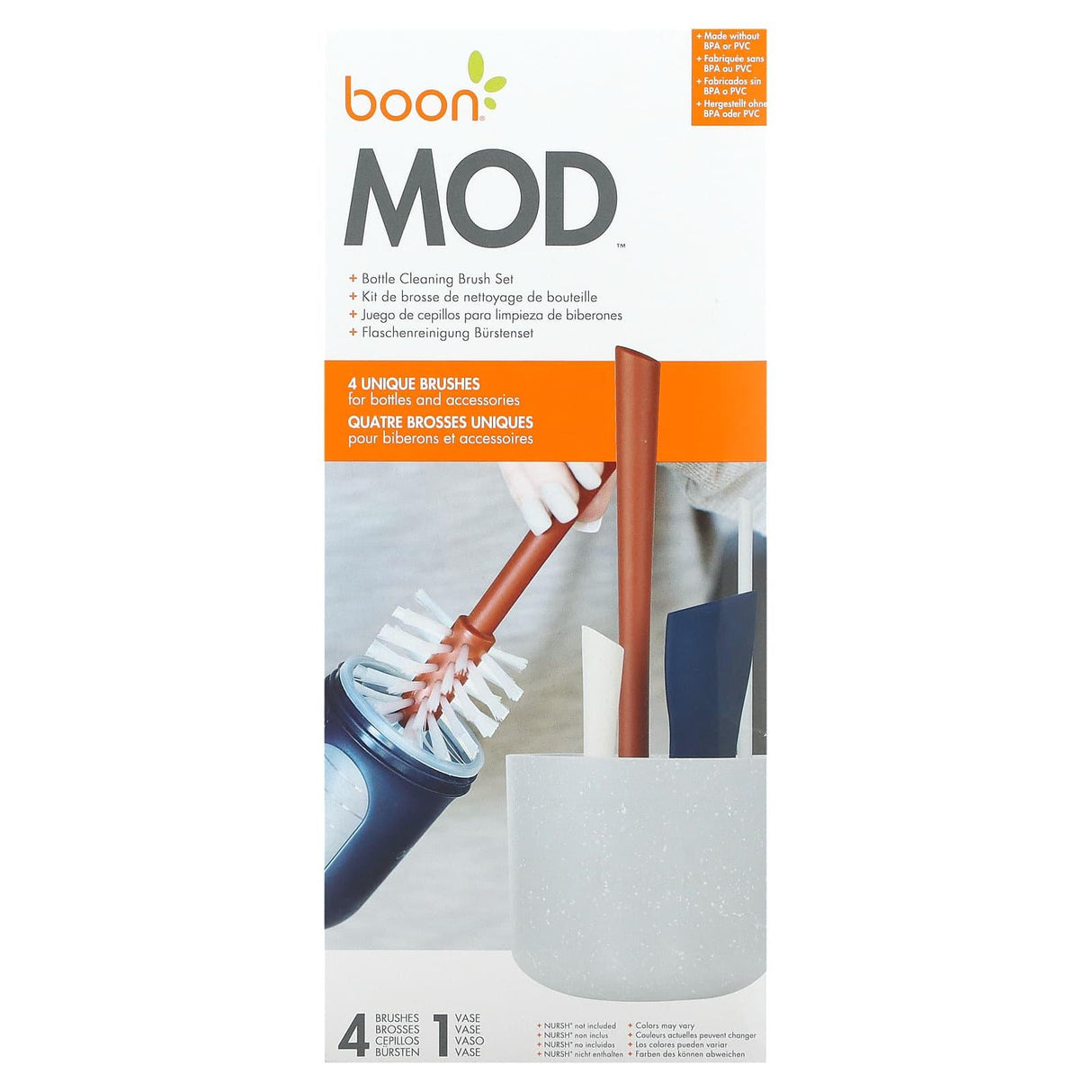 Boon, Mod, Bottle Cleaning Brush Set, 4 Brushes & 1 Vase - Supply Center USA