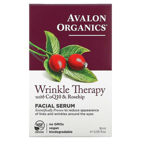 Avalon Organics, Wrinkle Therapy With CoQ10 & Rosehip, Facial Serum, 0.55 fl oz (16 ml) - Supply Center USA