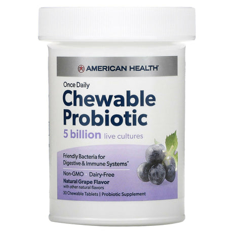 American Health, Once Daily Chewable Probiotic, Natural Grape , 5 Billion CFU, 30 Chewable Tablets - Supply Center USA