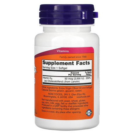 Now Foods, Vitamin D-3 High Potency, 50 mcg (2,000 IU), 240 Softgels - Supply Center USA