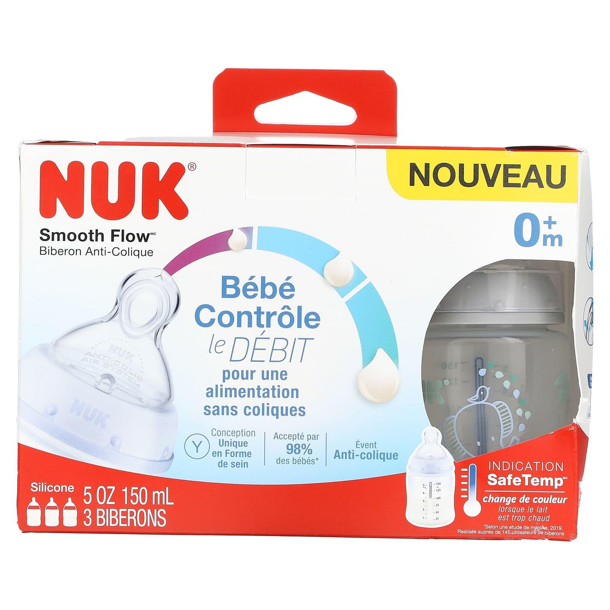 NUK, Smooth Flow, Anti-Colic Bottle, 0+ Months, 3 Bottles, 5 oz (150 ml) Each - Supply Center USA