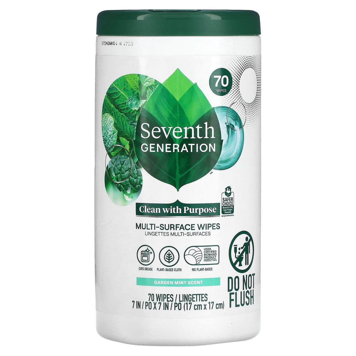 Seventh Generation, Multi-Surface Wipes, Garden Mint , 70 Wipes - Supply Center USA