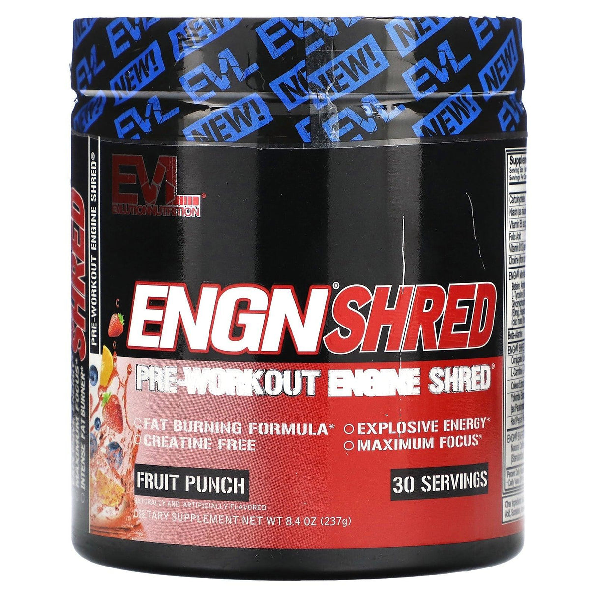 EVLution Nutrition, ENGN Shred, Pre-Workout Engine Shred, Blue Raz, 8.5 oz (240 g) - Supply Center USA