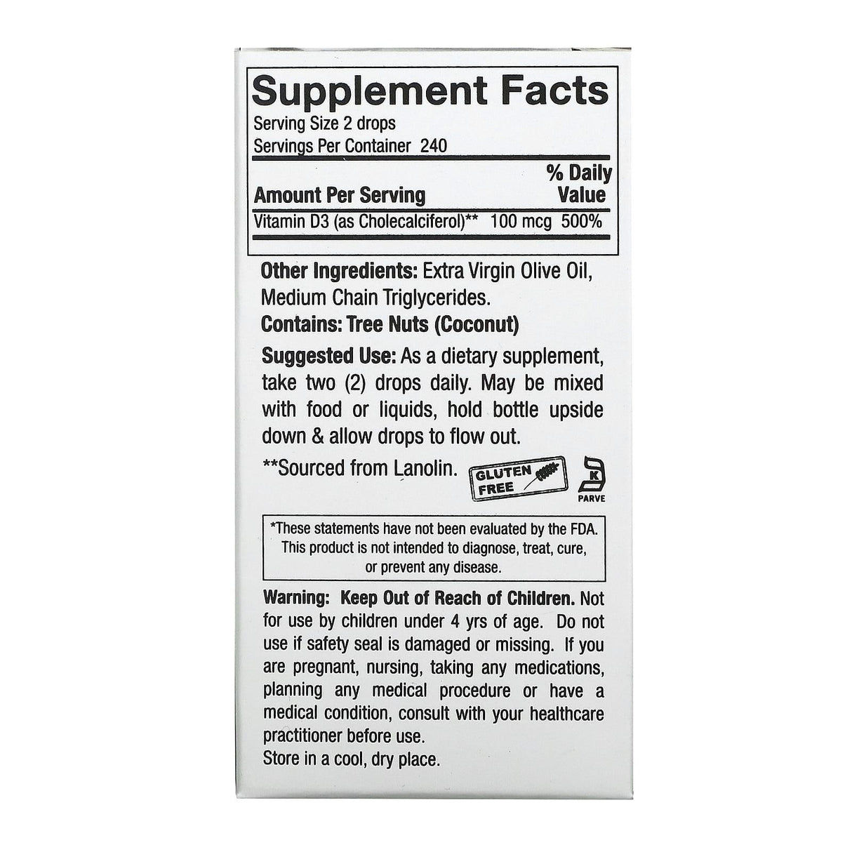 Nature's Answer, Vitamin D-3 Drops, 100 mcg (4,000 IU), 0.5 fl oz (15 ml) - Supply Center USA