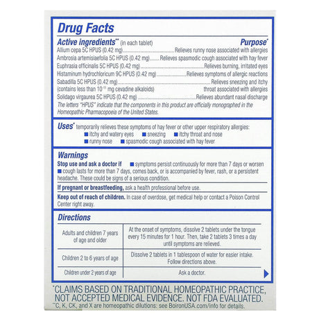 Boiron, AllergyCalm, Allergy Relief, Unflavored, 60 Meltaway Tablets - Supply Center USA