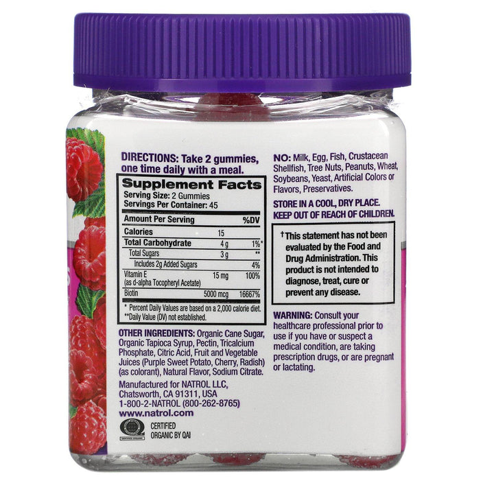 Natrol, Gummies, Hair, Skin & Nails, Raspberry, 90 Count - HealthCentralUSA