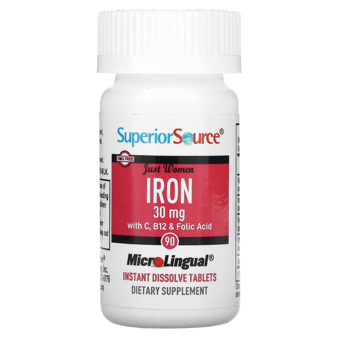 Superior Source, Just Women, Iron with Vitamin C, B12 & Folic Acid, 15 mg, 90 MicroLingual Instant Dissolve Tablets - HealthCentralUSA