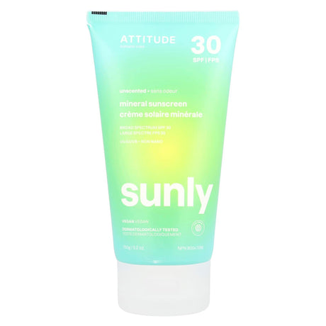 ATTITUDE, Sunly, Mineral Sunscreen, 30 SPF, Unscented , 5.2 oz (150 g) - Supply Center USA