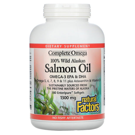 Natural Factors, 100% Wild Alaskan Salmon Oil, 1300 mg , 180 Enteripure Softgels - Supply Center USA