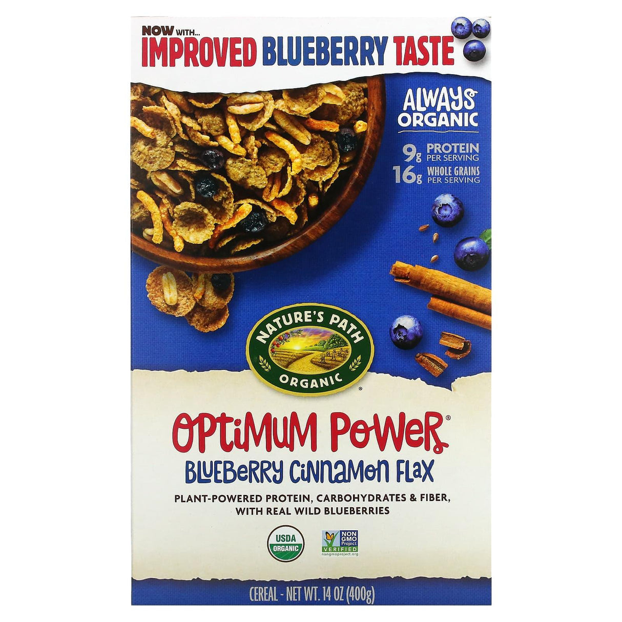 Nature's Path, Organic Optimum Power Cereal, Blueberry Cinnamon Flax, 14 oz (400 g) - Supply Center USA