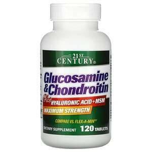 21st Century, Glucosamine & Chondroitin Plus Hyaluronic Acid + MSM, 120 Tablets - Supply Center USA