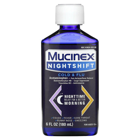 Mucinex, Nightshift, Cold & Flu, For Ages 12+, 6 fl oz (180 ml) - Supply Center USA